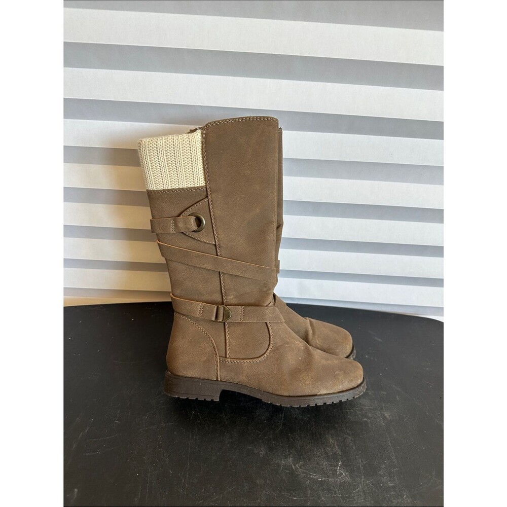Rachel Brown Tall Kids Boots with Cream Knit Cuff